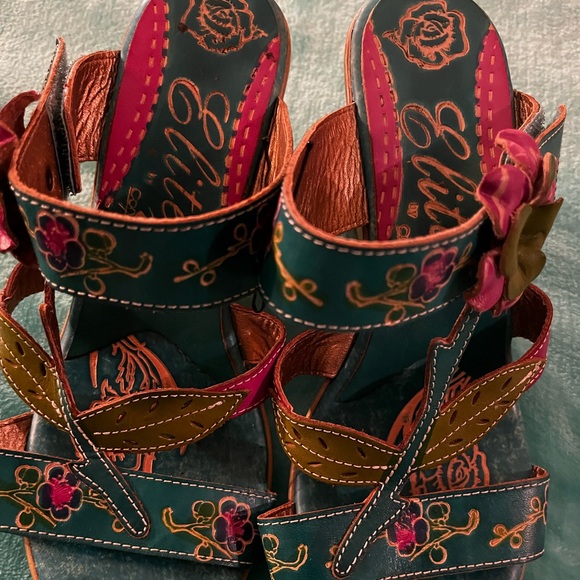 ELITE LEATHER boutique sandals with 3.5” wedge heel simply gorgeous!!! Sz 39 - Picture 6 of 14